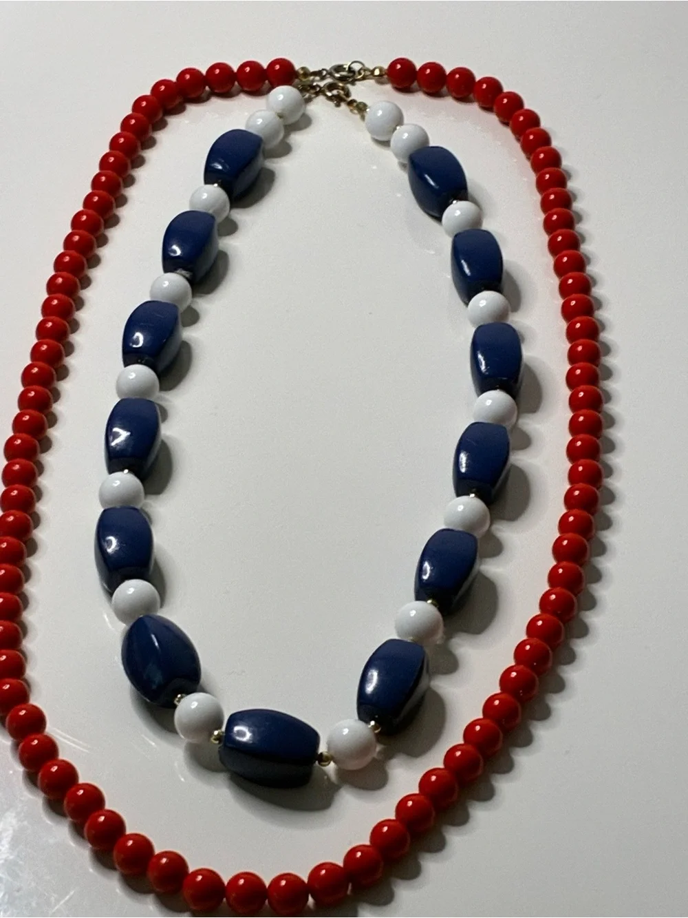 Patriotic Two-Strand Red, Blue & White Beaded VTG Retro Necklace’s Memorial Day